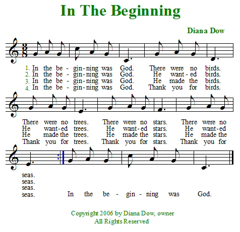 In The Beginning by Diana Dow. A song for young children.