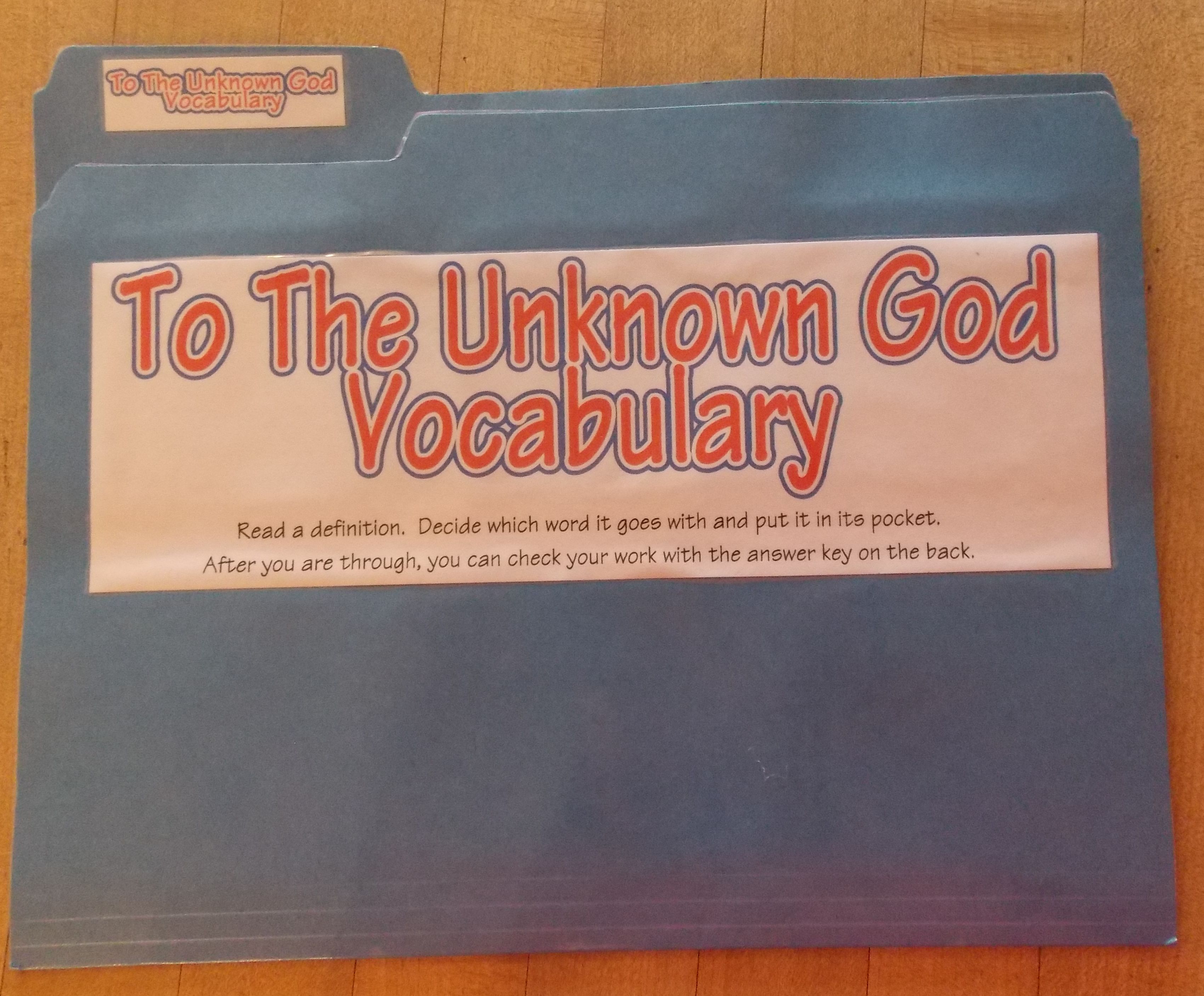 To The Unknown God Vocabulary File Folder Activity