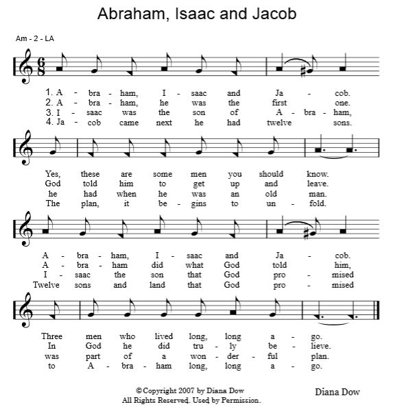 Abraham, Isaac and Jacob by Diana Dow. A song for young children.