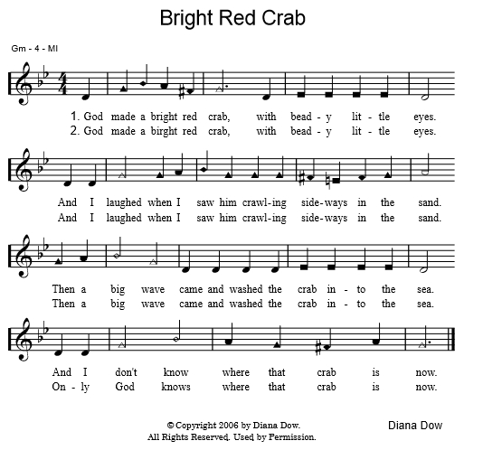 Bright Red Crab by Diana Dow. A song for young children.