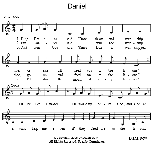 Daniel by Diana Dow.  A song for young children.